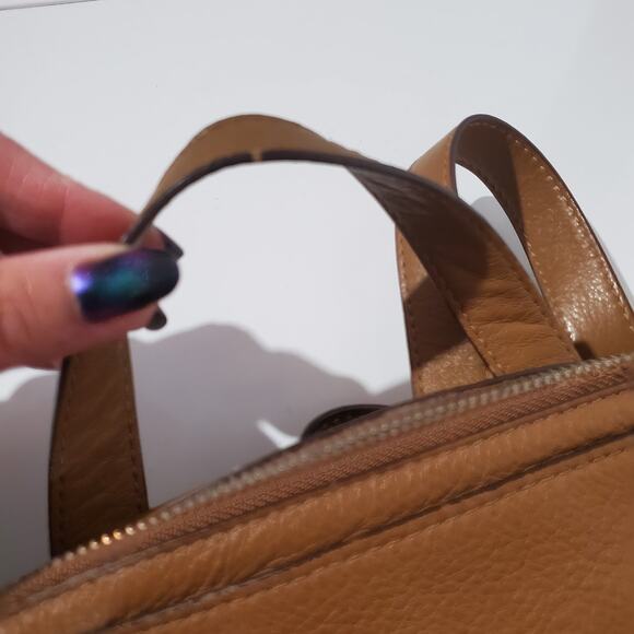 Fossil Riley Pebbled Leather Backpack Purse Medium Camel Tan Double Strap Bag - Picture 11 of 16